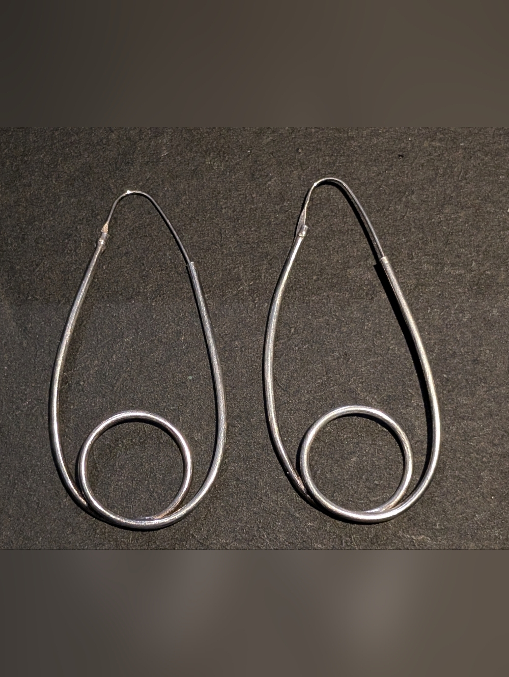 Sterling Silver Teardrop Hoop Earrings - With  Smaller Circular Inner Accent